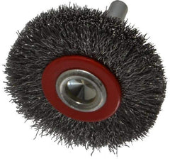 Value Collection - 2" OD, 1/4" Shank Diam, Crimped Steel Wheel Brush - 3/8" Face Width, 3/8" Trim Length, 0.008" Filament Diam, 15,000 RPM - Eagle Tool & Supply