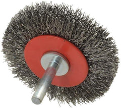 Value Collection - 2-5/8" OD, 1/4" Shank Diam, Crimped Steel Wheel Brush - 1/2" Face Width, 3/4" Trim Length, 0.015" Filament Diam, 15,000 RPM - Eagle Tool & Supply