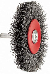 Value Collection - 3-1/16" OD, 1/4" Shank Diam, Crimped Steel Wheel Brush - 1/2" Face Width, 3/4" Trim Length, 0.015" Filament Diam, 12,000 RPM - Eagle Tool & Supply