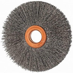 Value Collection - 3" OD, 1/2" Arbor Hole, Crimped Steel Wheel Brush - 3/8" Face Width, 1" Trim Length, 0.007" Filament Diam, 15,000 RPM - Eagle Tool & Supply