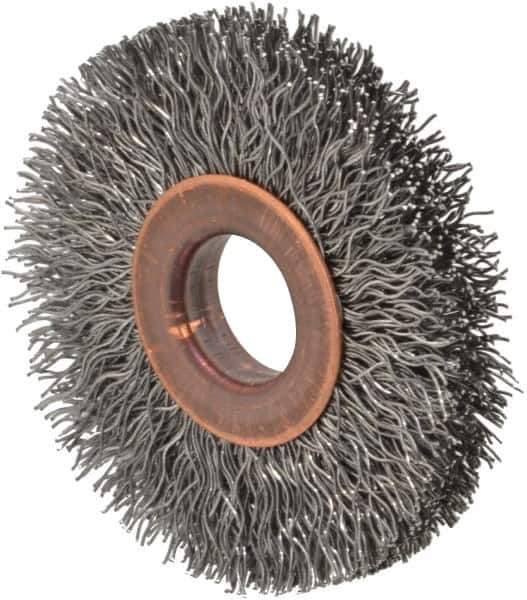 Value Collection - 2" OD, 1/2" Arbor Hole, Crimped Steel Wheel Brush - 5/16" Face Width, 1/2" Trim Length, 0.012" Filament Diam, 15,000 RPM - Eagle Tool & Supply