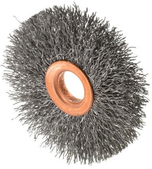 Value Collection - 2-1/2" OD, 1/2" Arbor Hole, Crimped Steel Wheel Brush - 3/8" Face Width, 3/4" Trim Length, 0.012" Filament Diam, 15,000 RPM - Eagle Tool & Supply