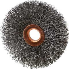 Value Collection - 3" OD, 1/2" Arbor Hole, Crimped Steel Wheel Brush - 3/8" Face Width, 1" Trim Length, 0.012" Filament Diam, 15,000 RPM - Eagle Tool & Supply