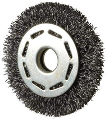 Value Collection - 2-1/2" OD, 3/8" Arbor Hole, Crimped Steel Wheel Brush - 5/16" Face Width, 1/2" Trim Length, 0.012" Filament Diam, 6,000 RPM - Eagle Tool & Supply