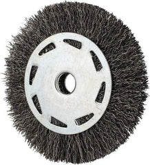 Value Collection - 4" OD, 1/2" Arbor Hole, Crimped Steel Wheel Brush - 7/16" Face Width, 23/32" Trim Length, 0.012" Filament Diam, 5,000 RPM - Eagle Tool & Supply