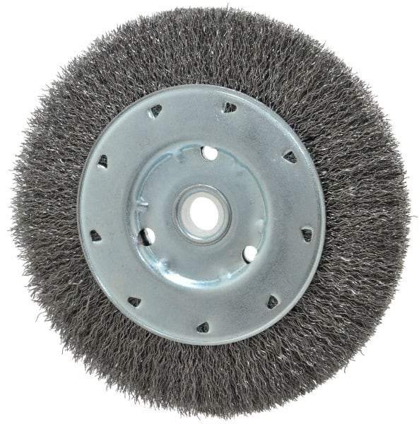 Value Collection - 6" OD, 1/2" Arbor Hole, Crimped Steel Wheel Brush - 1/2" Face Width, 1-15/64" Trim Length, 0.012" Filament Diam, 5,000 RPM - Eagle Tool & Supply