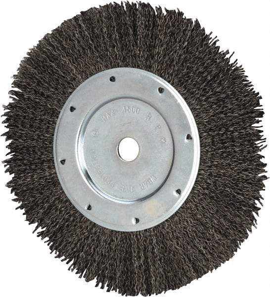 Value Collection - 8" OD, 1/2" Arbor Hole, Crimped Steel Wheel Brush - 9/16" Face Width, 1-9/16" Trim Length, 0.012" Filament Diam, 4,500 RPM - Eagle Tool & Supply