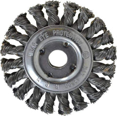 Value Collection - 4" OD, 5/8" Arbor Hole, Knotted Steel Wheel Brush - 1/2" Face Width, 3/4" Trim Length, 0.012" Filament Diam, 12,500 RPM - Eagle Tool & Supply