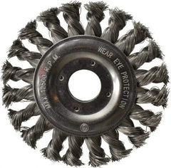 Value Collection - 4-1/2" OD, 7/8" Arbor Hole, Knotted Steel Wheel Brush - 1/2" Face Width, 7/8" Trim Length, 0.008" Filament Diam, 12,500 RPM - Eagle Tool & Supply