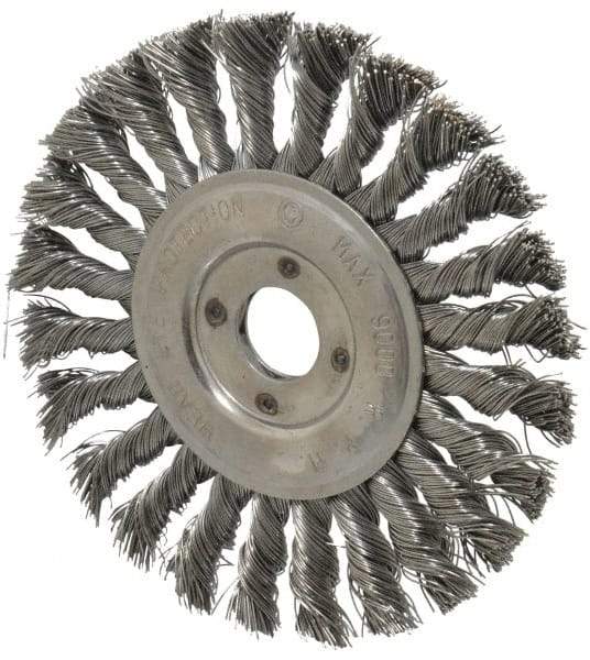 Value Collection - 6" OD, 7/8" Arbor Hole, Knotted Steel Wheel Brush - 1/2" Face Width, 1-1/2" Trim Length, 0.012" Filament Diam, 9,000 RPM - Eagle Tool & Supply