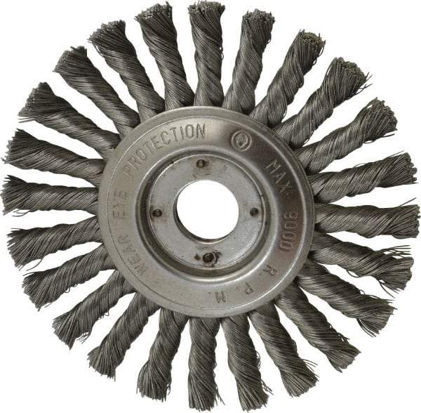 Value Collection - 6" OD, 7/8" Arbor Hole, Knotted Steel Wheel Brush - 1/2" Face Width, 1-1/2" Trim Length, 0.008" Filament Diam, 9,000 RPM - Eagle Tool & Supply