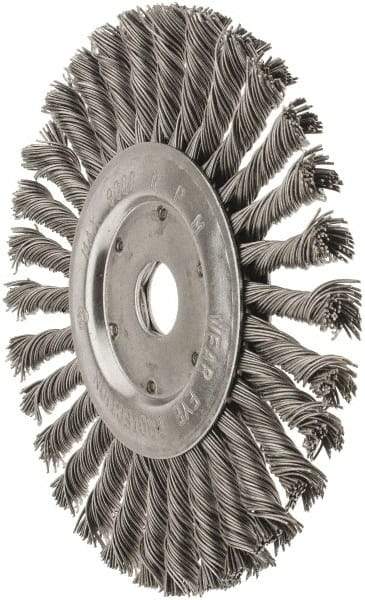 Value Collection - 7" OD, 7/8" Arbor Hole, Knotted Steel Wheel Brush - 1/2" Face Width, 1-11/16" Trim Length, 0.015" Filament Diam, 9,000 RPM - Eagle Tool & Supply