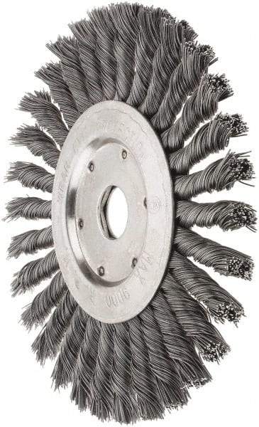 Value Collection - 7" OD, 7/8" Arbor Hole, Knotted Steel Wheel Brush - 1/2" Face Width, 1-11/16" Trim Length, 0.012" Filament Diam, 9,000 RPM - Eagle Tool & Supply