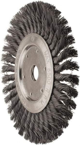 Value Collection - 8" OD, 7/8" Arbor Hole, Knotted Steel Wheel Brush - 1/2" Face Width, 1-11/16" Trim Length, 0.012" Filament Diam, 8,500 RPM - Eagle Tool & Supply