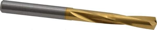 M.A. Ford - 3/16" 135° Spiral Flute Solid Carbide Screw Machine Drill Bit - TiN Finish, Right Hand Cut, 1-1/8" Flute Length, 2-3/16" OAL, Split Point, Straight Shank - Eagle Tool & Supply