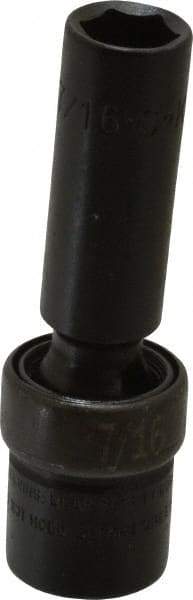 SK - 3/8" Drive 7/16" Deep Universal Impact Socket - 6 Points, 3-1/8" OAL - Eagle Tool & Supply