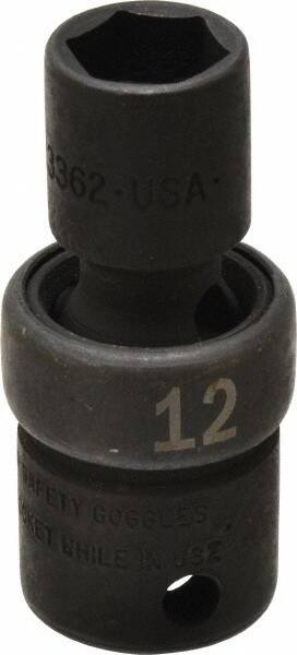 SK - 3/8" Drive 12mm Standard Universal Impact Socket - 6 Points, 2-1/8" OAL - Eagle Tool & Supply
