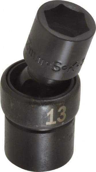 SK - 3/8" Drive 13mm Standard Universal Impact Socket - 6 Points, 2-9/64" OAL - Eagle Tool & Supply