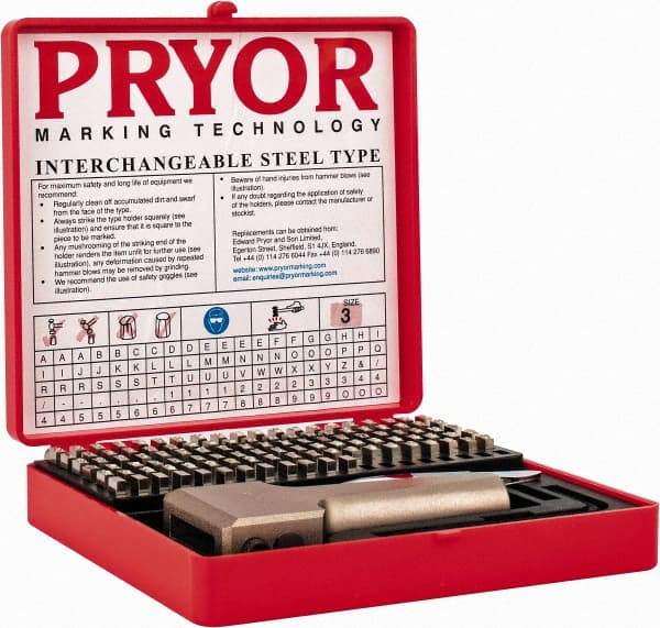 Pryor - 112 Piece, 1/8 Inch Character, Hardened Steel Type Set - 9 Character Capacity - Eagle Tool & Supply