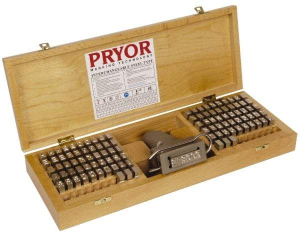 Pryor - 106 Piece, 3/8 Inch Character, Hardened Steel Type Set - 6 Character Capacity - Eagle Tool & Supply