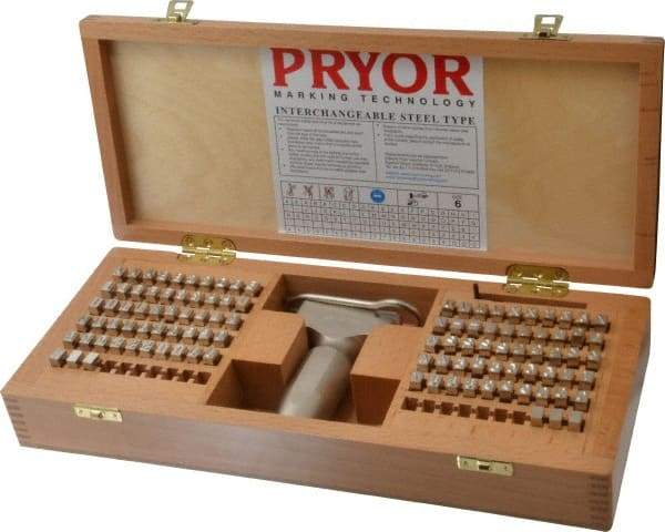 Pryor - 106 Piece, 1/4 Inch Character, Hardened Steel Type Set - 6 Character Capacity - Eagle Tool & Supply