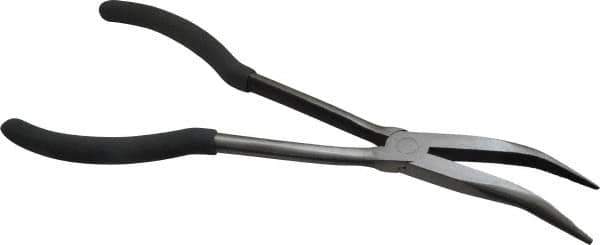 Value Collection - 11" OAL, 4" Jaw Length x 11/16" Jaw Width, Long Nose Pliers - Serrated Jaw, Angled Head, Plastic Dipped Handles - Eagle Tool & Supply