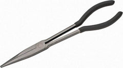 Value Collection - 11" OAL, 4" Jaw Length x 11/16" Jaw Width, Long Nose Pliers - Serrated Jaw, Straight Head, Plastic Dipped Handles - Eagle Tool & Supply