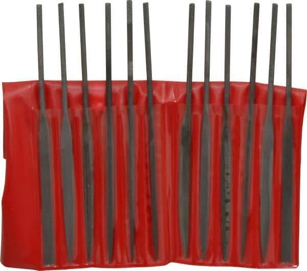 Value Collection - 12 Piece Swiss Pattern File Set - 5-1/2" Long, 0 Coarseness, Round Handle, Set Includes Barrette, Crossing, Equalling, Flat, Half Round, Knife, Round, Round Edge Joint, Slitting, Square, Three Square - Eagle Tool & Supply