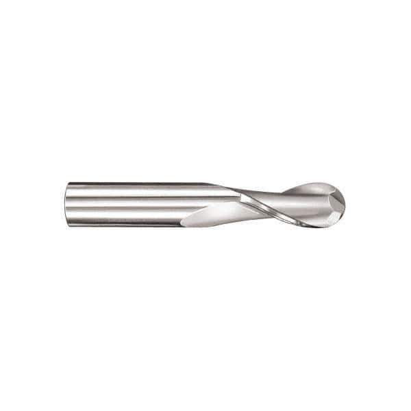 SGS - 27/64" Diam, 1" LOC, 2 Flute Solid Carbide Ball End Mill - TiN Finish, Single End, 2-3/4" OAL, 7/16" Shank Diam, Spiral Flute - Eagle Tool & Supply