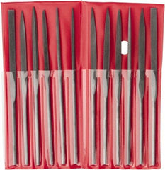 Value Collection - 12 Piece Swiss Pattern File Set - 5-1/2" Long, 2 Coarseness, Round Handle, Set Includes Barrette, Crossing, Equalling, Flat, Half Round, Knife, Round, Round Edge Joint, Slitting, Square, Three Square - Eagle Tool & Supply