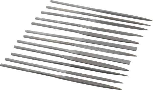 Value Collection - 12 Piece Swiss Pattern File Set - 6-1/4" Long, 0 Coarseness, Round Handle, Set Includes Barrette, Crossing, Equalling, Flat, Half Round, Knife, Round, Round Edge Joint, Slitting, Square, Three Square - Eagle Tool & Supply