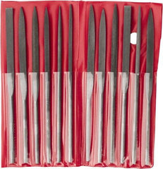 Value Collection - 12 Piece Swiss Pattern File Set - 6-1/4" Long, 2 Coarseness, Round Handle, Set Includes Barrette, Crossing, Equalling, Flat, Half Round, Knife, Round, Round Edge Joint, Slitting, Square, Three Square - Eagle Tool & Supply