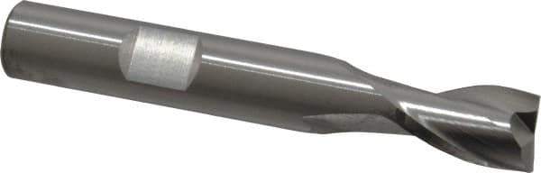RobbJack - 3/8", 1/2" LOC, 3/8" Shank Diam, 2-1/2" OAL, 2 Flute, Solid Carbide Square End Mill - Single End, Uncoated, Spiral Flute, 30° Helix, Centercutting, Right Hand Cut, Right Hand Flute, Series T12-201 - Eagle Tool & Supply