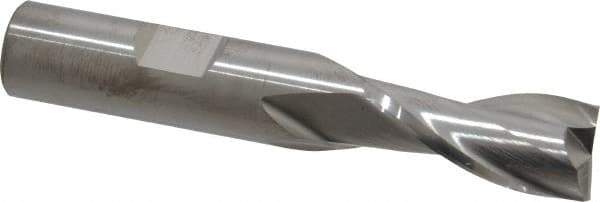 RobbJack - 1/2", 1" LOC, 1/2" Shank Diam, 3" OAL, 2 Flute, Solid Carbide Square End Mill - Single End, Uncoated, Spiral Flute, 30° Helix, Centercutting, Right Hand Cut, Right Hand Flute, Series T12-203 - Eagle Tool & Supply