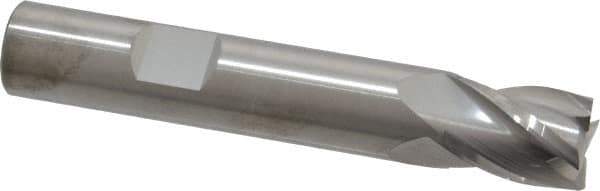 RobbJack - 1/2", 5/8" LOC, 1/2" Shank Diam, 3" OAL, 4 Flute, Solid Carbide Square End Mill - Single End, Uncoated, Spiral Flute, 30° Helix, Centercutting, Right Hand Cut, Right Hand Flute, Series T12-403 - Eagle Tool & Supply