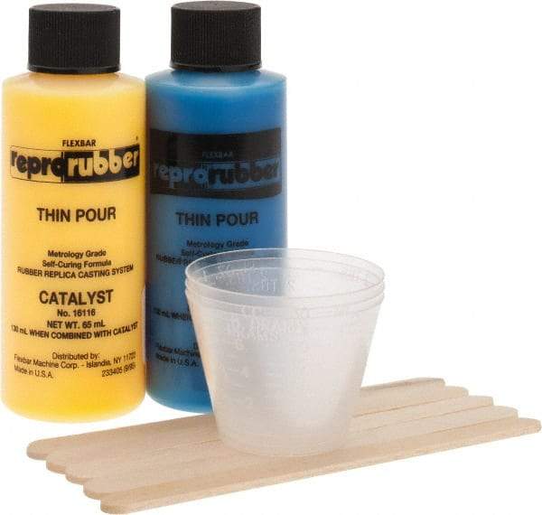 Flexbar - 130 ml Thin Pour Casting Material Kit - Thin Pour, 130 ml Kit, 1 Bottle of Base Material, 1 Bottle of Catalyst, 5 Measuring Cups, 10 Stirring Sticks - Eagle Tool & Supply