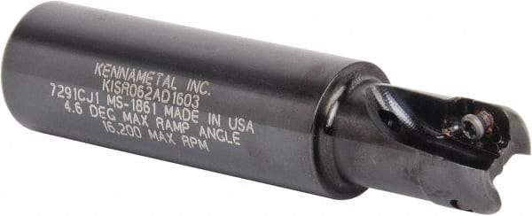 Kennametal - 5/8" Cut Diam, 0.357" Max Depth of Cut, 3/4" Shank Diam, 82.55mm OAL, Indexable Square Shoulder End Mill - AD.T 1035 Inserts, Weldon Shank, 0° Lead Angle, Through Coolant - Eagle Tool & Supply