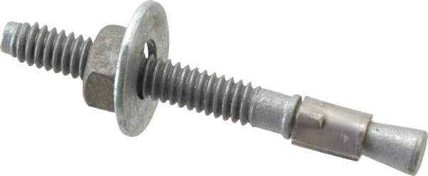 Made in USA - 1/4" Diam, 1/4" Drill, 2-1/4" OAL, 2-7/8" Min Embedment Wedge Expansion Concrete Anchor - Grade 5 Steel, Galvanized Finish, Hex Nut Head, Hex Drive, 1-3/8" Thread Length - Eagle Tool & Supply