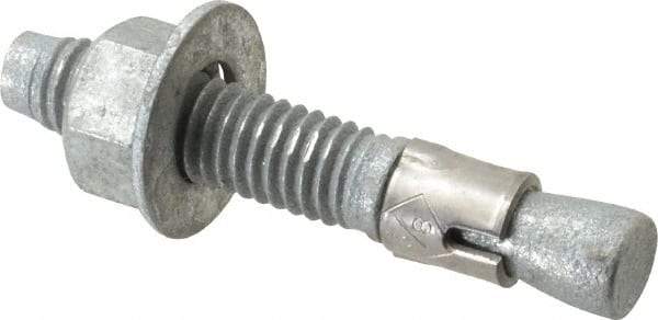 Made in USA - 3/8" Diam, 3/8" Drill, 2-1/4" OAL, 2-7/8" Min Embedment Wedge Expansion Concrete Anchor - Grade 5 Steel, Galvanized Finish, Hex Nut Head, Hex Drive, 1-3/16" Thread Length - Eagle Tool & Supply