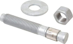 Made in USA - 3/4" Diam, 3/4" Drill, 4-3/4" OAL, 1-5/8" Min Embedment Wedge Expansion Concrete Anchor - Grade 5 Steel, Galvanized Finish, Hex Nut Head, Hex Drive, 2-7/8" Thread Length - Eagle Tool & Supply