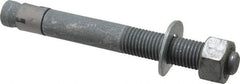 Made in USA - 1" Diam, 1" Drill, 9" OAL, 1-1/8" Min Embedment Wedge Expansion Concrete Anchor - Grade 5 Steel, Galvanized Finish, Hex Nut Head, Hex Drive, 4" Thread Length - Eagle Tool & Supply