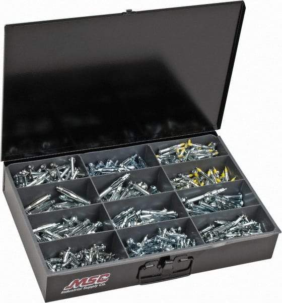 Value Collection - 684 Piece, 1/8 to 1/4" Screw, Steel Anchor Assortment - Zinc Plated - Eagle Tool & Supply