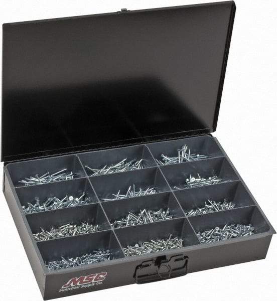 Value Collection - 1,640 Piece, #6x5/8 to #8x3, Steel Wood Screw Assortment - Flat Head, Phillips Drive, 5/8 to 3" Long, Zinc-Plated Finish - Eagle Tool & Supply