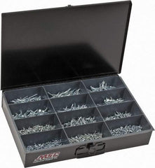 Value Collection - 1,640 Piece, #6x5/8 to #8x3, Steel Wood Screw Assortment - Flat Head, Phillips Drive, 5/8 to 3" Long, Zinc-Plated Finish - Eagle Tool & Supply