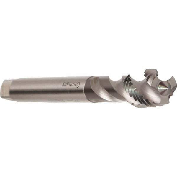 Emuge - M10x1.00 Metric Fine 3 Flute 6H Modified Bottoming Spiral Flute Tap - Cobalt, Bright Finish, 90mm OAL, Right Hand Flute, Right Hand Thread, Series Enorm - Exact Industrial Supply