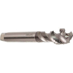 Emuge - M10x1.00 Metric Fine 3 Flute 6H Modified Bottoming Spiral Flute Tap - Cobalt, Bright Finish, 90mm OAL, Right Hand Flute, Right Hand Thread, Series Enorm - Exact Industrial Supply