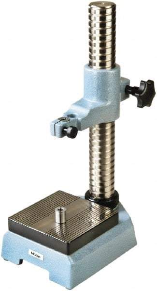 Mitutoyo - Cast Iron, Comparator Gage Stand - 464mm High, 150mm Base Length x 150mm Base Width x 64mm Base Height, Includes Holder - Eagle Tool & Supply