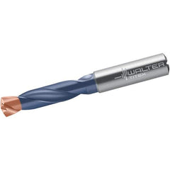 Walter-Titex - 12.6mm 140° Spiral Flute Solid Carbide Screw Machine Drill Bit - Double Coating Finish, Right Hand Cut, 60mm Flute Length, 107mm OAL, X-treme Plus Point, Straight Shank, Through Coolant - Eagle Tool & Supply