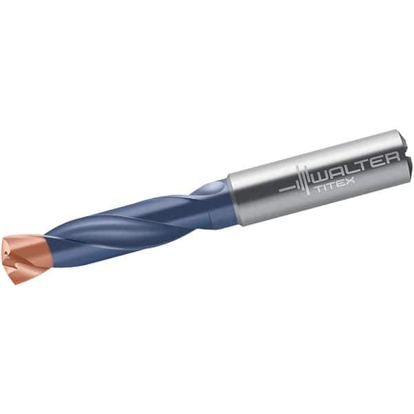 Walter-Titex - 6.5mm 140° Spiral Flute Solid Carbide Screw Machine Drill Bit - Double Coating Finish, Right Hand Cut, 34mm Flute Length, 79mm OAL, X-treme Plus Point, Straight Shank, Through Coolant - Eagle Tool & Supply