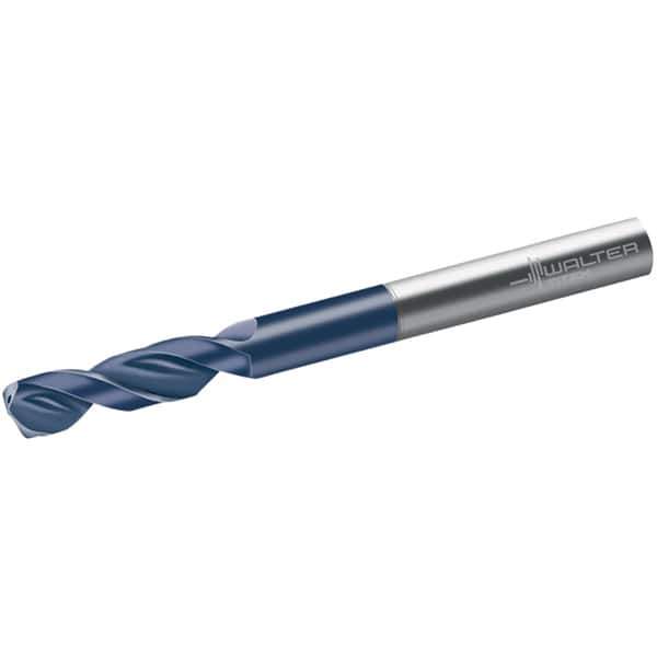 Walter-Titex - 10.2mm 150° Spiral Flute Solid Carbide Screw Machine Drill Bit - Tinal Finish, Right Hand Cut, 55mm Flute Length, 118mm OAL, Form V+A Point, Straight Shank, Through Coolant - Eagle Tool & Supply